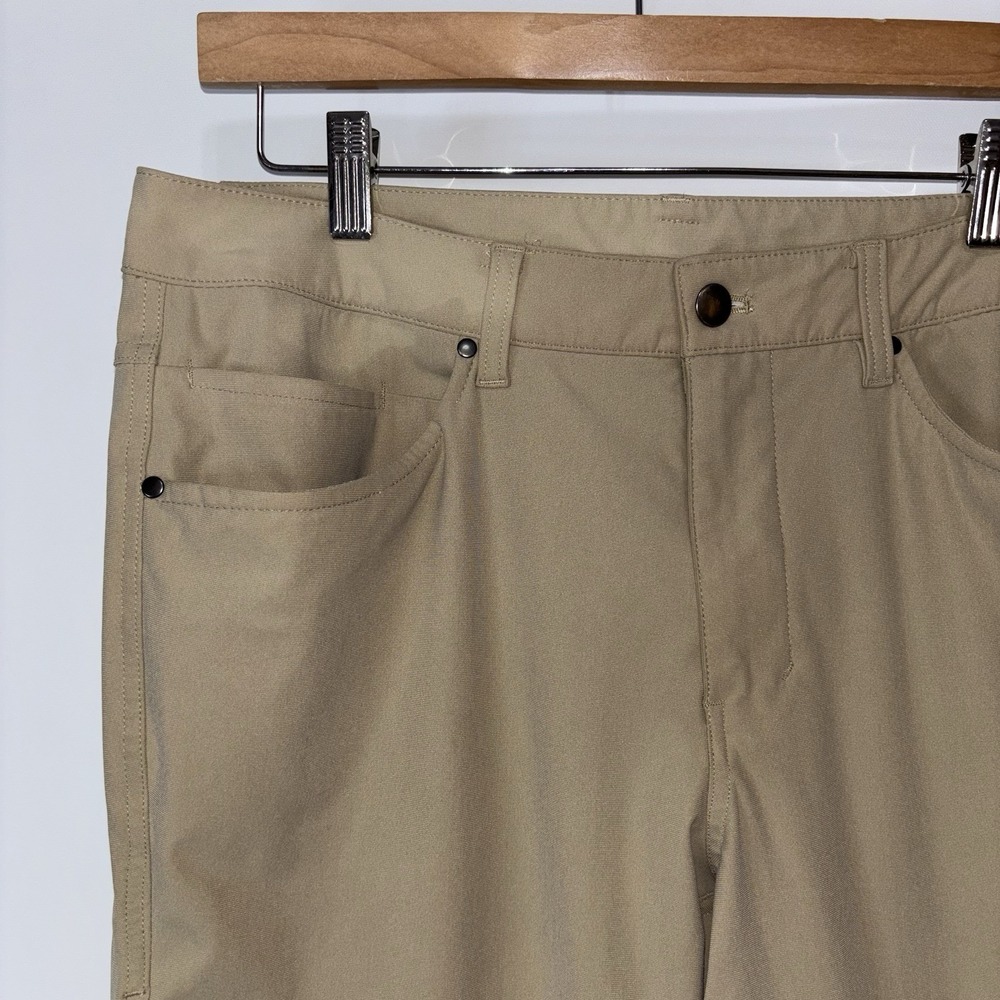 Lululemon Khaki Slim Straight Five Pocket Stretch Pants Men Size 33 Tan Works - Picture 2 of 11